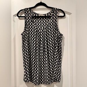 Pleione Anthropologie Sleeveless‎ Blouse Navy Blue/Ivory Geometric Size Small